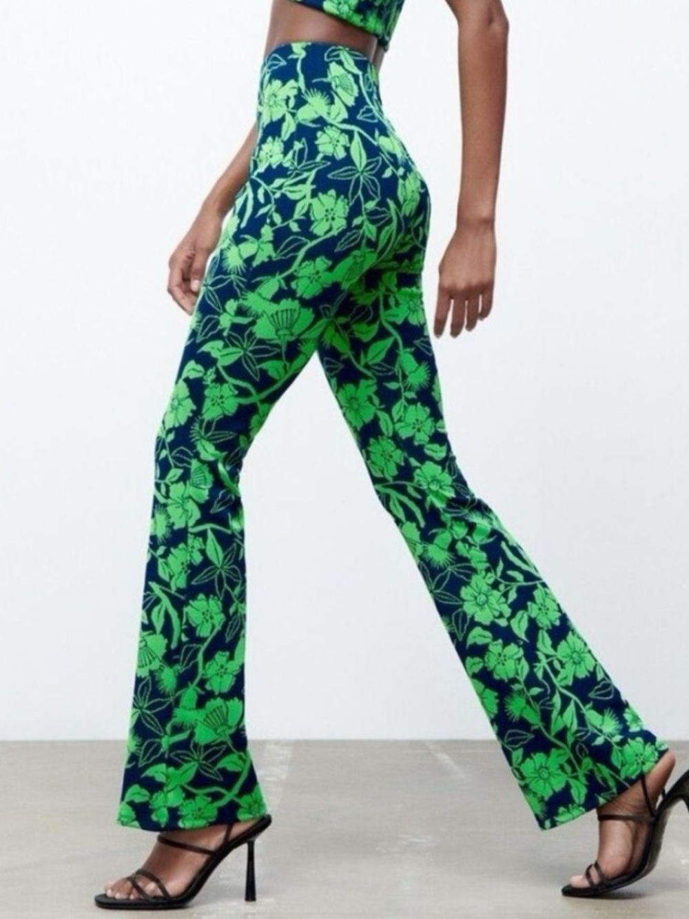 ZARA BLUE GREEN FLORAL PATTERNED PANTS
